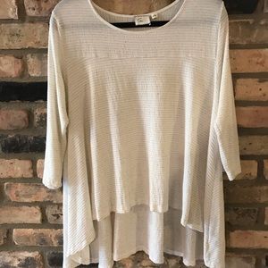 L Anthropology ribbed cream mid sleeve tee